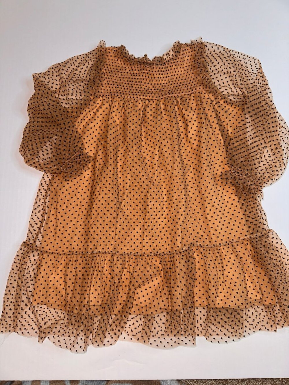 Zara Dress Girls 3-4 3T Beige Black Polka Dot Sheer Overlay Boho Party Fancy 744